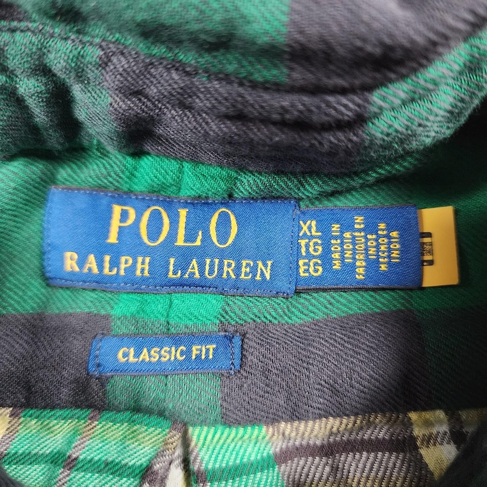 Polo Ralph Lauren Shirt Mens XL Green Black Buffalo Plaid Flannel Long Sleeve - Picture 2 of 11